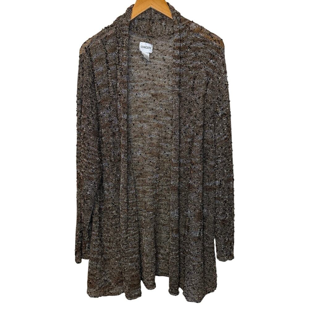 Chico’s Boho Cozy Grandma Core Open Front Brown Cardigan Size 3 (XL)